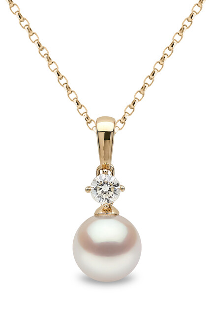 Classic Necklace, 18k Yellow Gold wih Akoya Pearl and Diamond